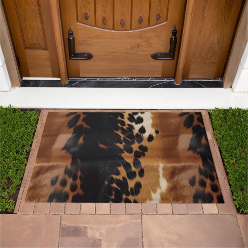 Black Brown Gold Cowhide  Doormat