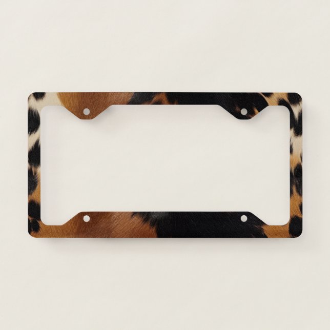 Black Brown Gold Cowhide  License Plate Frame (Front)