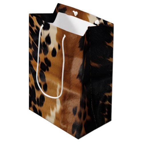 Black Brown Gold Cowhide  Medium Gift Bag