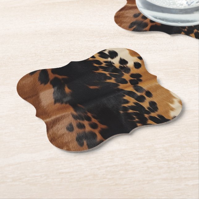 Black Brown Gold Cowhide  Paper Coaster (Angled)