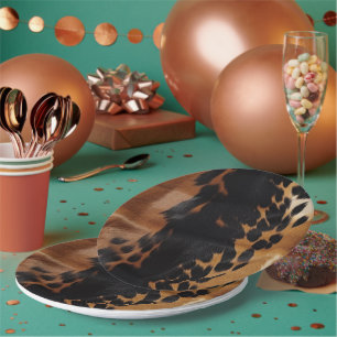 Black Brown Gold Cowhide Paper Plates