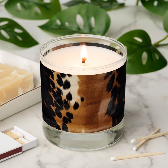 Black Brown Gold Cowhide  Scented Candle (Lit)