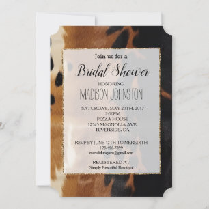 Black Brown Gold Cowhide Southwest  Invitation
