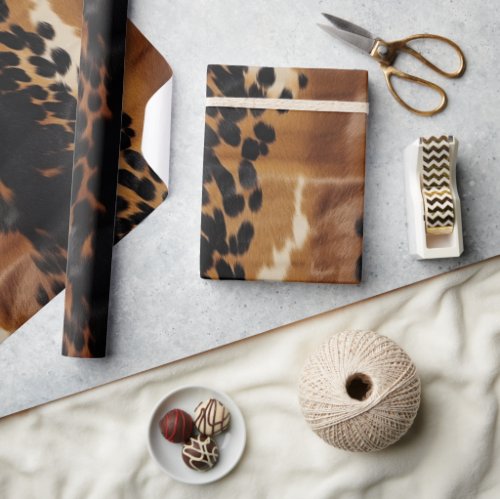 Black Brown Gold Cowhide  Wrapping Paper