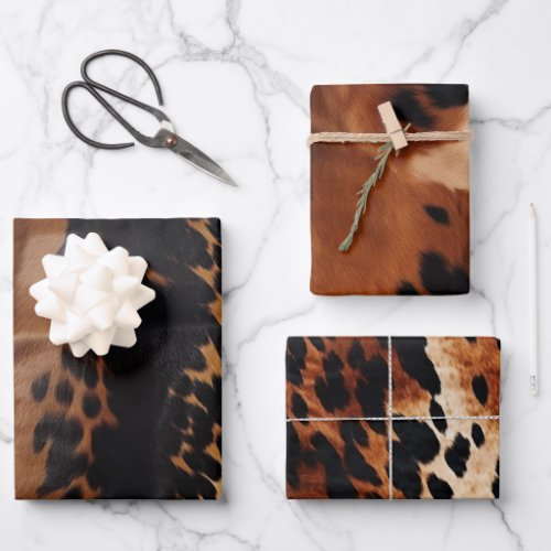 Black Brown Gold Cowhide  Wrapping Paper Sheets