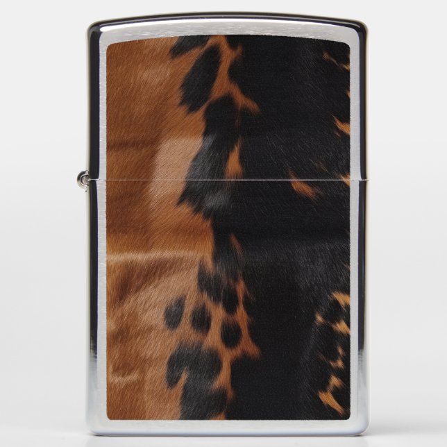 Black Brown Gold Cowhide  Zippo Lighter (Front)