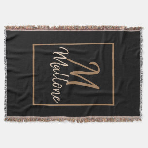 Black Brown Gold Scripts Elegant Monogram Throw Blanket