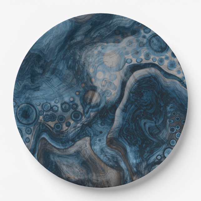 Black, Brown, Gray and Blue Abstract Modern   Paper Plates (Front)