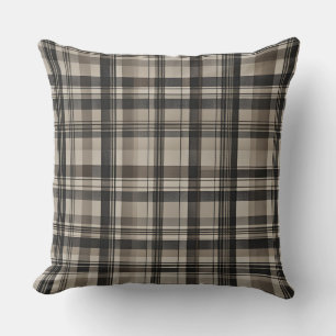 Black Brown Gray Farmhouse Plaid Throw Pillow