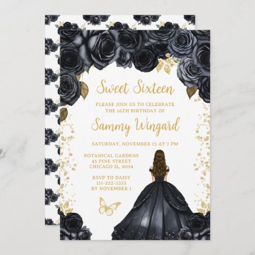 Black Brown Hair Princess Sweet Sixteen Invitation