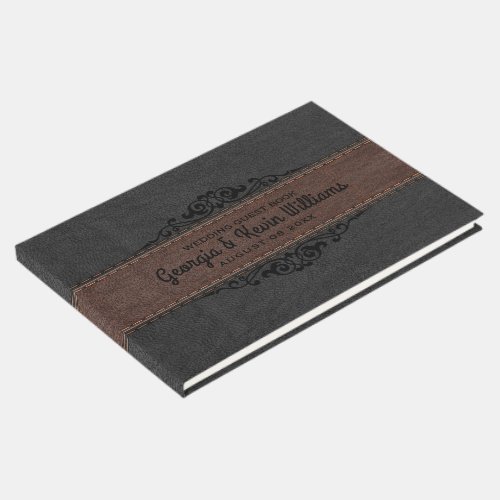 Black  Brown Leather Black Floral Accent Guest Book