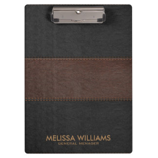 Black & Brown Leather Stitches Effect Clipboard