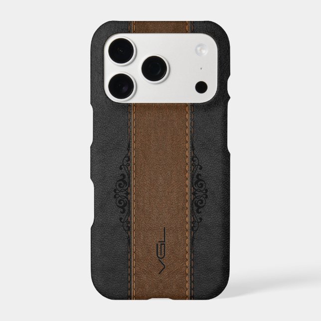 Black & Brown Leather Stripes Monogram Iphone Case (Back)