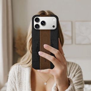 Black & Brown Leather Stripes Monogram iPhone 17 Pro Case