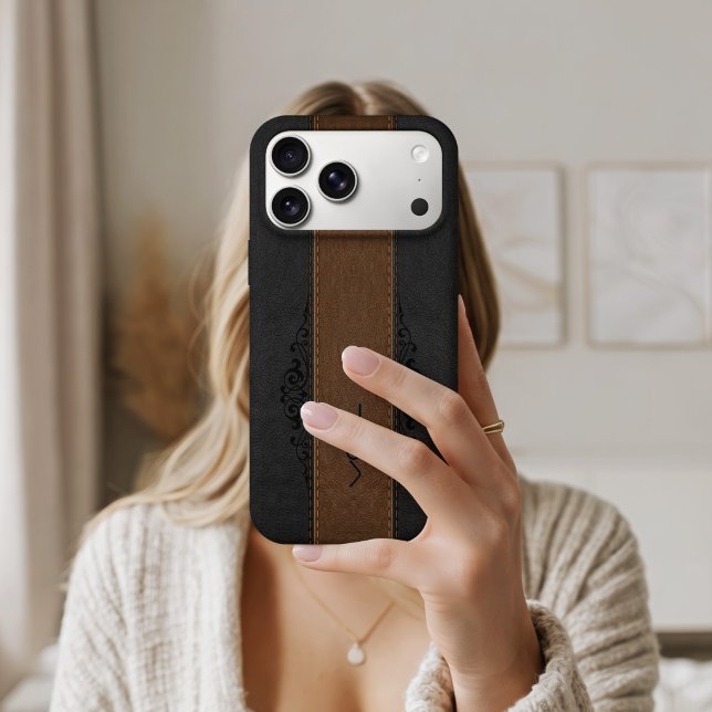 Black & Brown Leather Stripes Monogram iPhone Case (Creator Uploaded)
