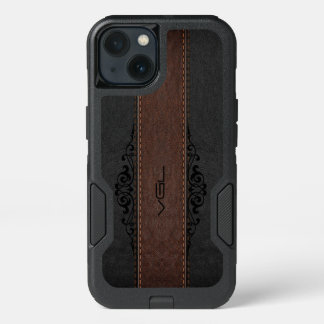 Black & Brown Leather Texture Monogram iPhone 13 Case