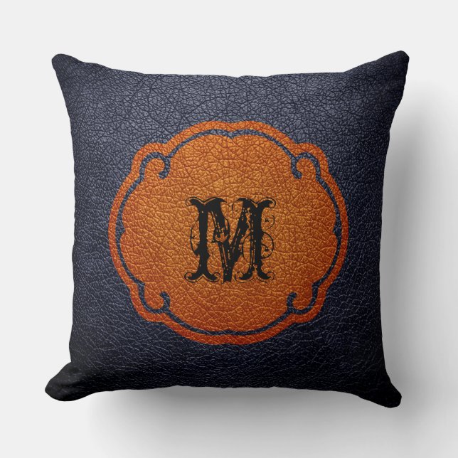 Black Brown Leather Throw Pillow (Front)