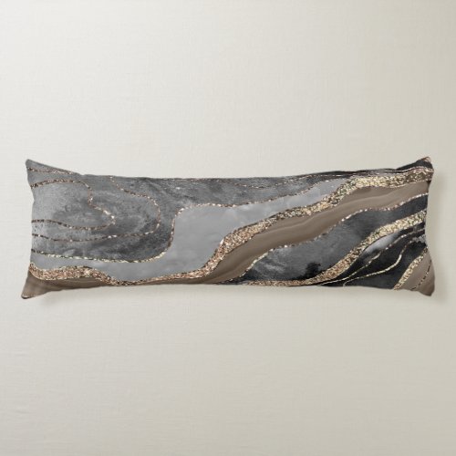 Black Brown Marble Agate Gold Glitter Glam 1  Body Pillow