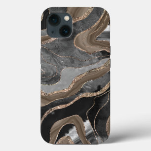 Black Brown Marble Agate Gold Glitter Glam #1 iPhone 13 Case