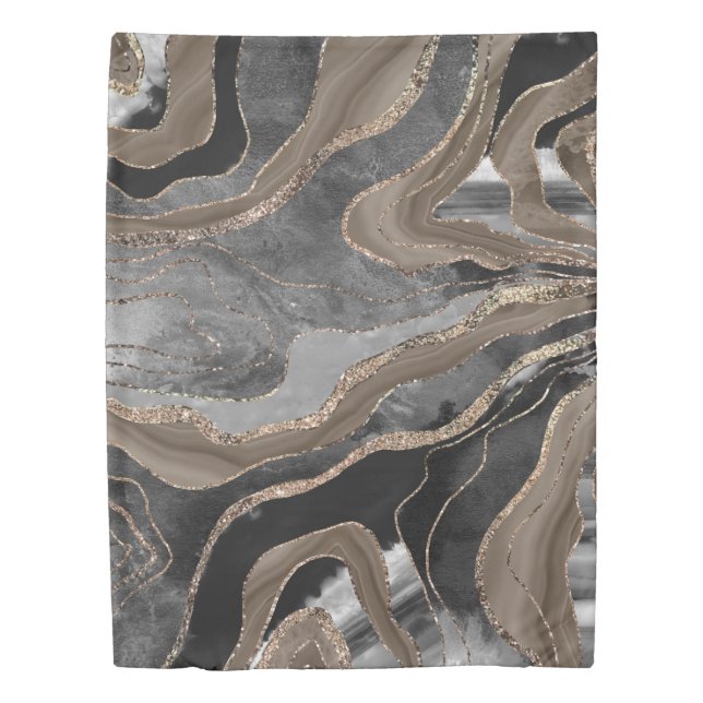 Black Brown Marble Agate Gold Glitter Glam #1  Duvet Cover (Front)
