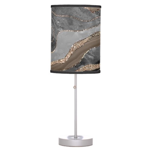 Black Brown Marble Agate Gold Glitter Glam 1  Table Lamp