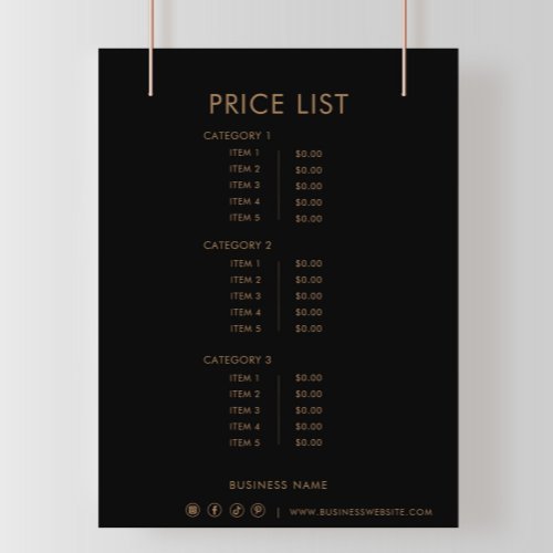 Black Brown Minimalist Formal Simple Price List