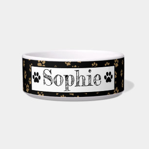 Black & Brown Paws Personalized Dog Cat Pet Bowl