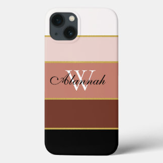 Black Brown Peach Pink Chic Color Block Stripes iPhone 13 Case