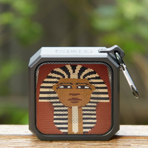 Black Brown Pharaoh King Tut Artisan Crochet Print Bluetooth Speaker