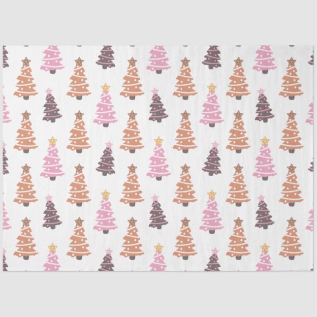Black Brown Pink Christmas Trees White Christmas Tissue Paper (Front)