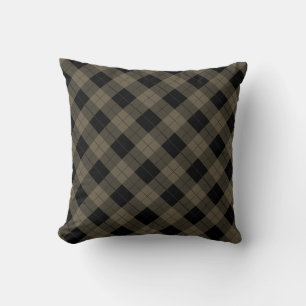 Black Brown Plaid Check Vintage Throw Pillow