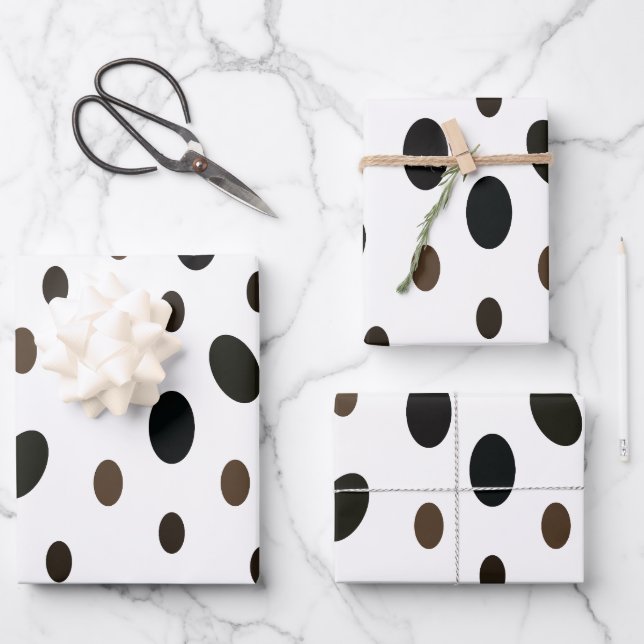Black Brown Polka Dot Wrapping Paper Sheets (Front)