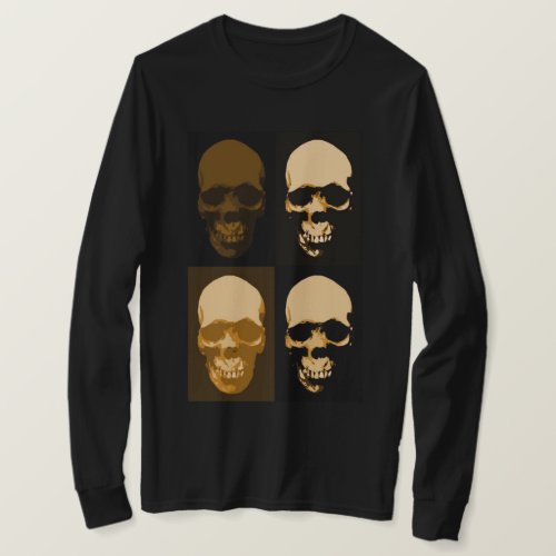 Black Brown Pop Art Retro Stylish Skull T_Shirt