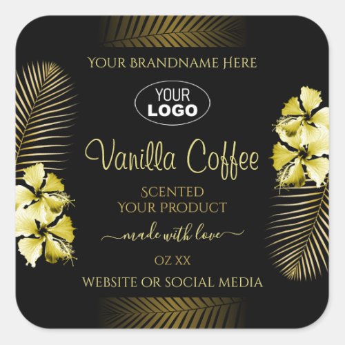 Black Brown Product Label Gold Hawaii Flowers Logo