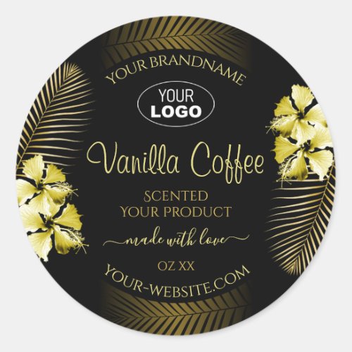 Black Brown Product Label Gold Hawaii Flowers Logo