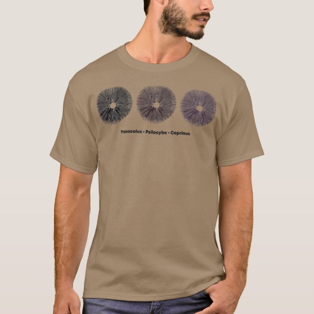 Black Brown Purple Mushroom Spore Print T-Shirt (Front)