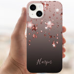 Black brown rose gold stars name girly Case-Mate iPhone 14 case<br><div class="desc">An elegant,  girly,  glam phone case. Faux rose gold,  copper shiny and glittery stars.   Black,  Brown,  coffee latte colored ombre,  gradient background. Insert your name,  written with a modern hand lettered style script. Rose gold colored letters.</div>