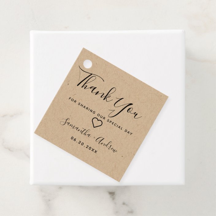 Black Brown Rustic Kraft Thank You Wedding Favor Tags Zazzle Com