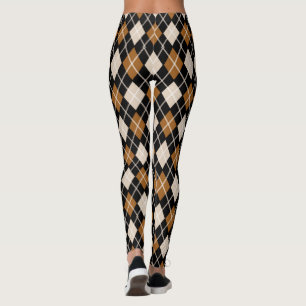 Black & Brown Seamless Argyle Pattern Leggings
