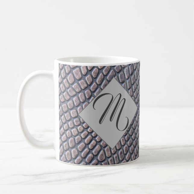 Black & Brown Snakeskin Look Personalized Initial Coffee Mug (Left)