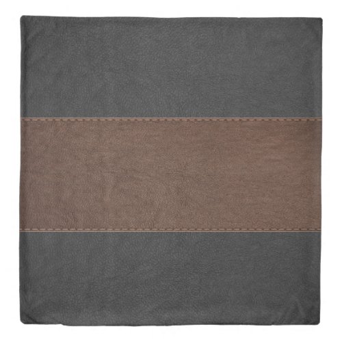 Black  Brown Stitched Leather Design Duvet Cover