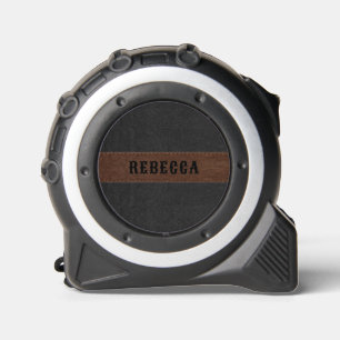 Black brown stitched leather monogram tape measure