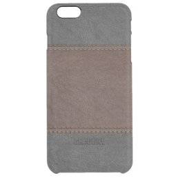 Black &amp; Brown Stitched Leather Clear iPhone 6 Plus Case