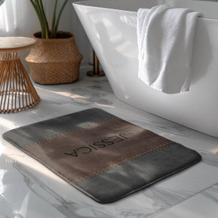 Black & Brown Stitched Vintage Leather Bathroom Mat