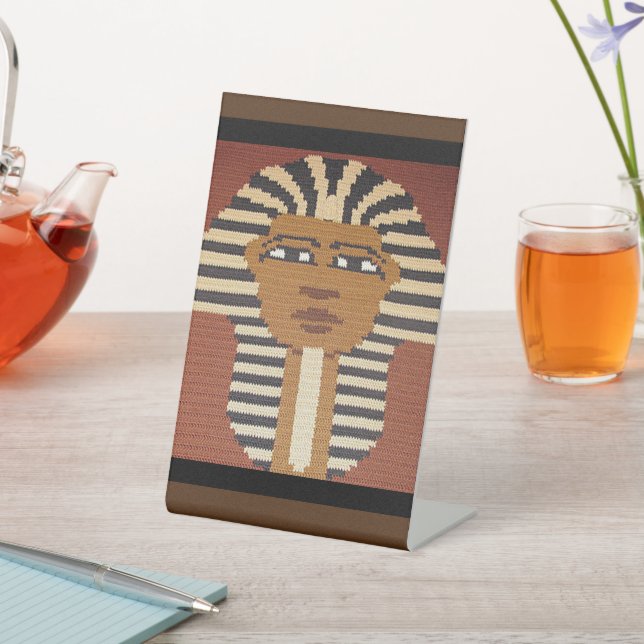 Black Brown Tan King Tut Designer Crochet Print Pedestal Sign (In SItu)