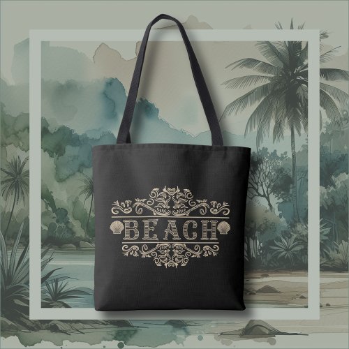Black  Brown Vintage Beach Logo Tote Bag