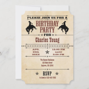 Black Brown Vintage Cowboy Birthday Invitation