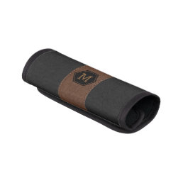 Black &amp; Brown Vintage Leather Print Monogram Luggage Handle Wrap