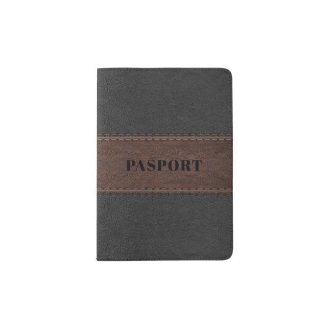 Black & Brown Vintage Leather Stripes Passport Holder (Front)