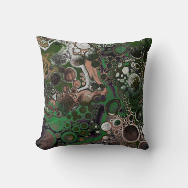 Black, Brown, White and Green Fluid Art    Throw Pillow (Front)